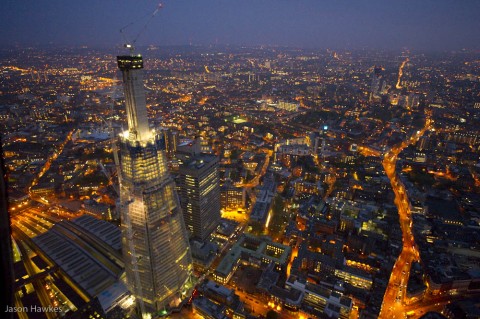 Construction of The Shard at night, South London