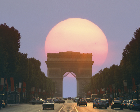 The Champs Elysees in Paris during a sunset 